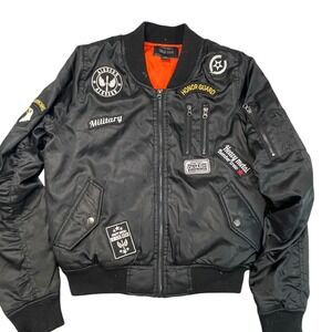RED FOX Bomber Jacket Blk Military Patches Honor Guard Bomber Crew Size M